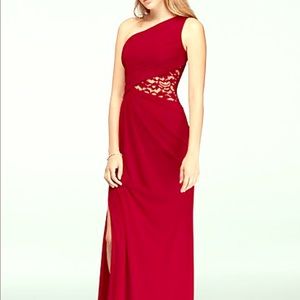 One-Shoulder Mesh Dress with Lace Inset